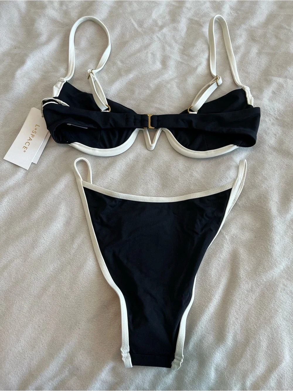 L*Space Bikini Set Niko Top & Tommy Bitsy Bottoms Small Black/White Resortwear